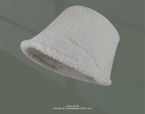 日系新款素颜显脸小羊羔毛纯色渔夫帽女时尚百...