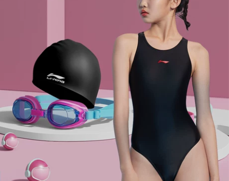 李宁儿童泳衣少女孩中小大婴儿连体速干三角专...