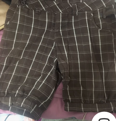 夏季女士复古格子中裤束口萝卜短裤 胖了，穿...