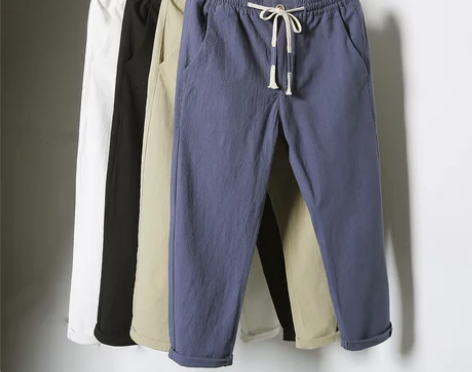 亚麻九分裤男夏季薄款休闲裤大码加肥宽松9分...