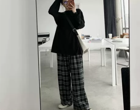 随穿随走 du家定制复古格子阔腿裤宽松休闲...