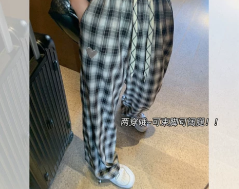 曾小咸女装格子阔腿裤女2022年新款夏季薄...