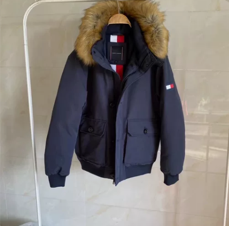 TOMMY男装秋冬复古休闲灰鸭绒短款羽绒服...