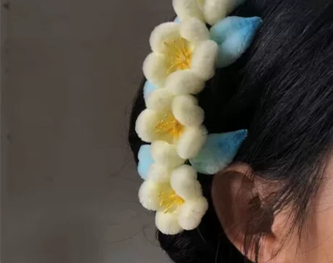 仿绒花汉服头饰发梳桃花明制扭扭棒清汉日常新...