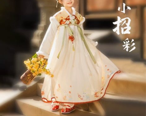 乌扣. 小招彩女童汉服冬装改良襦裙儿童中