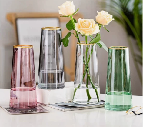 【9.9包邮】北欧创意轻奢玻璃花瓶透明描金...