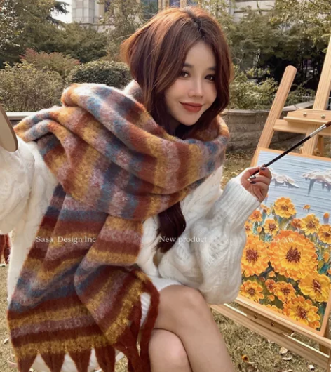 韩国超大条纹渐变围巾 韩风氛围感满满 所加...