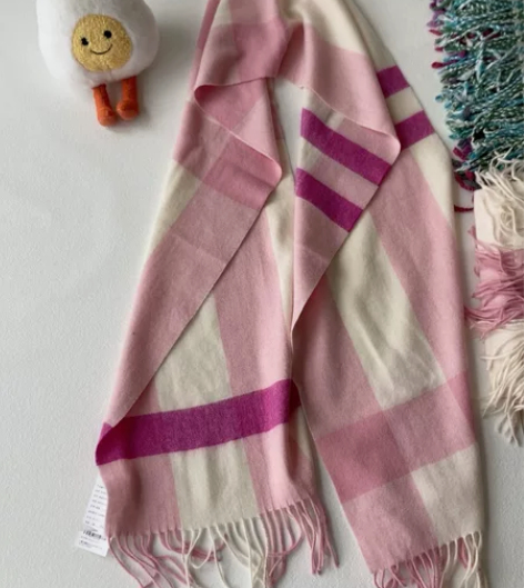 内蒙古大厂100%特级羊毛粉格围巾 [红圆...