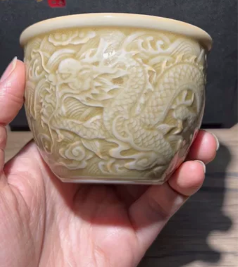 非遗李光熙龙鳞腾海雕刻手绘纯手工茶杯功夫茶...