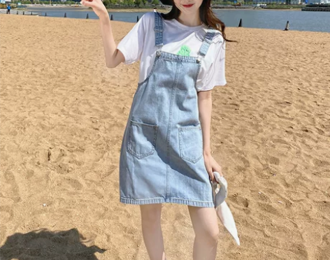 牛仔背带裙女夏季新款时尚小清新韩版宽松气质...