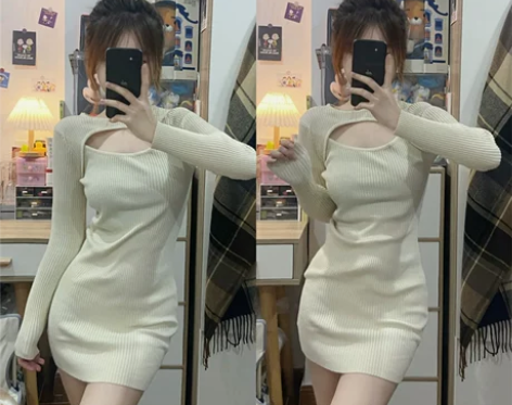 针织打底连衣裙女春秋内搭法式修身显瘦小个子...