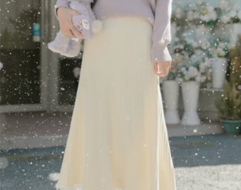 蕾丝绣花针织半身裙女百搭复古时尚高腰中长款...