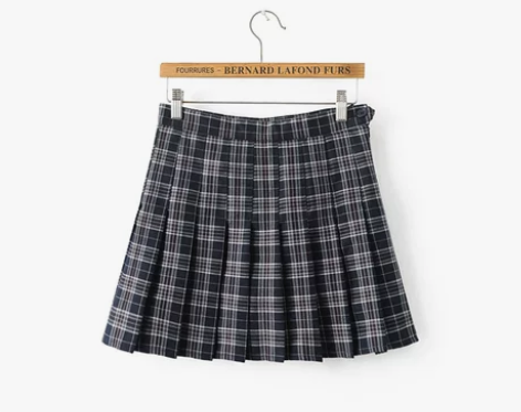 2019春夏学院风格子高腰修身半身裙 百褶...