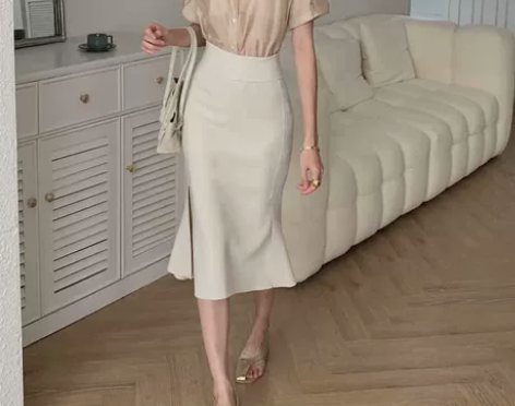 中长款鱼尾裙半身裙女夏季高腰显瘦气质包臀裙...