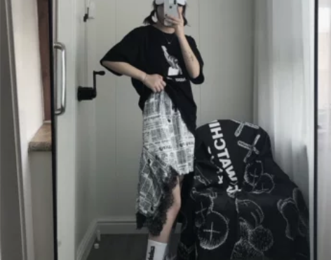 复古港风chic街头嘻哈不规则半身裙设计感...