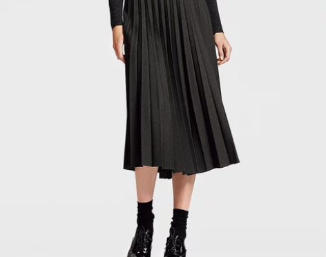 【包邮】优衣库女 灰色打褶中裙百褶半身裙中...