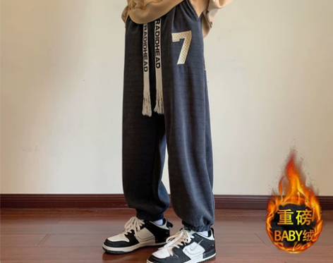 高端男士秋冬季长裤子百搭拼色运动裤男束脚中...