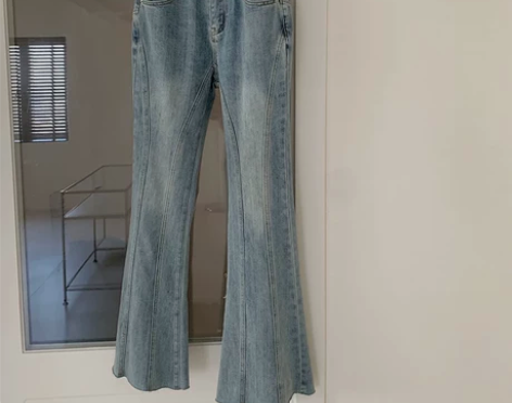 美式微喇牛仔裤女设计感秋复古高街ins阔腿...