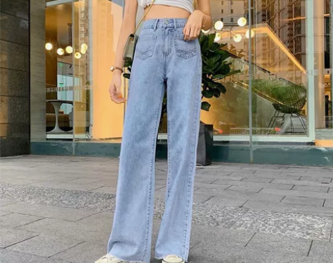 高腰阔腿裤女宽松直筒拖地牛仔裤秋装搭配显高...