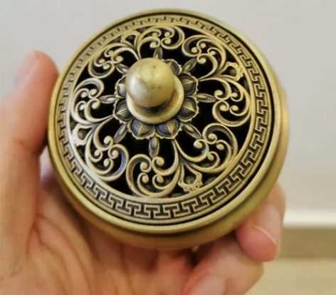 【精品捡漏款】金莲平底炉纯铜镂空莲花铜香炉...