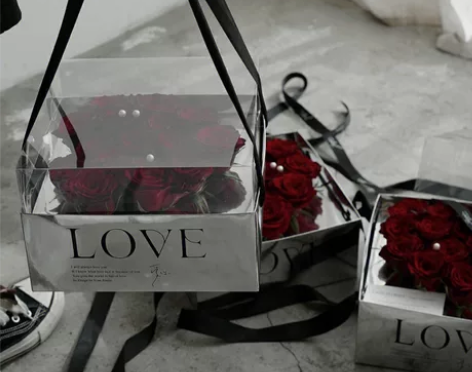 魔幻亮面手提花盒鲜花包装盒手提花盒pvc透...