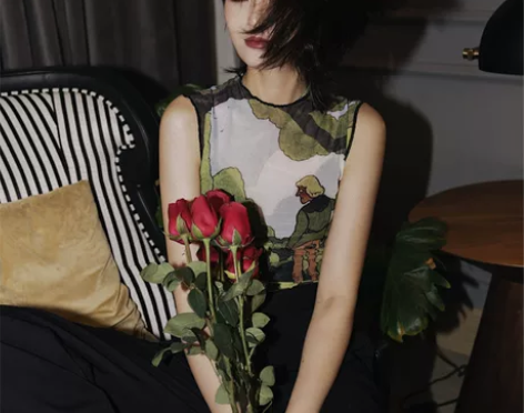 背心女外穿潮原宿数码印花冰凉弹力纱内搭森系...