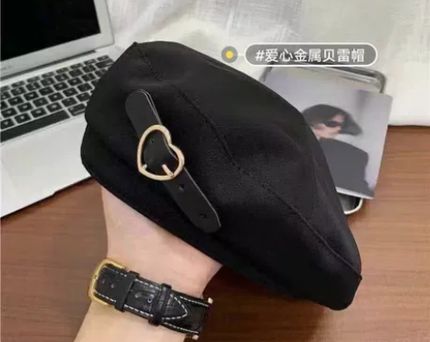 黑色甜拽金属贝雷帽特价清仓，12.8元包邮...