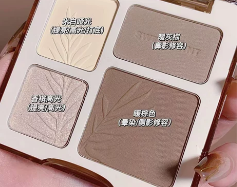 高光修容综合盘四色轮廓面部修饰哑光提亮鼻阴...