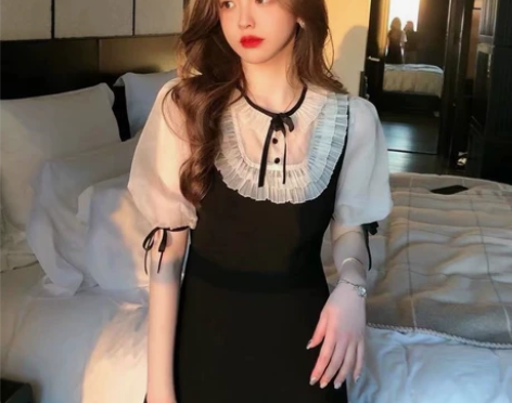 法式宫廷风富贵高级感连衣裙女春夏气质小黑裙...