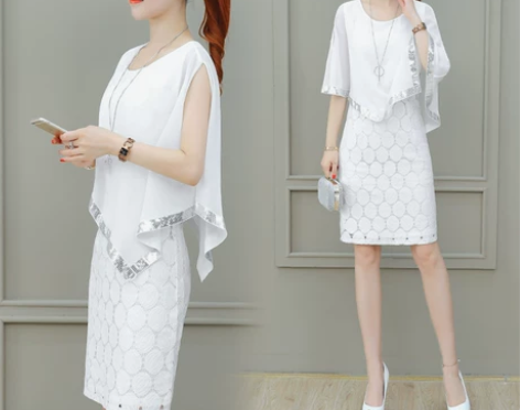 雪纺连衣裙女装2018春夏季新款蕾丝气质露...