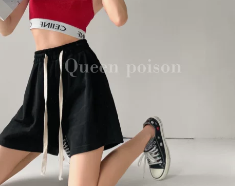 美式街头抽绳松紧腰运动短裤女夏季薄款宽松休...