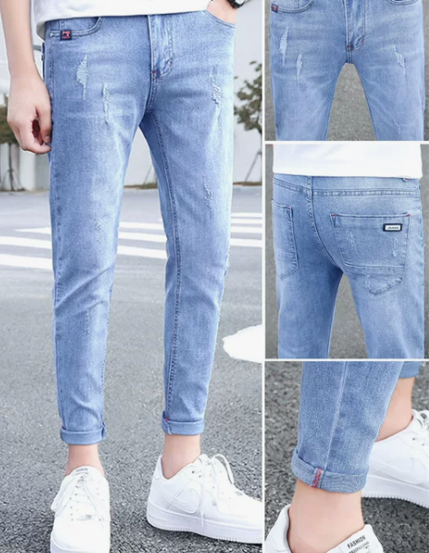 裤子男修身 裤子男裤春秋款九分牛仔裤男士韩...