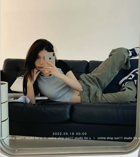 SUN11 军绿色工装裤女2022夏薄款美...