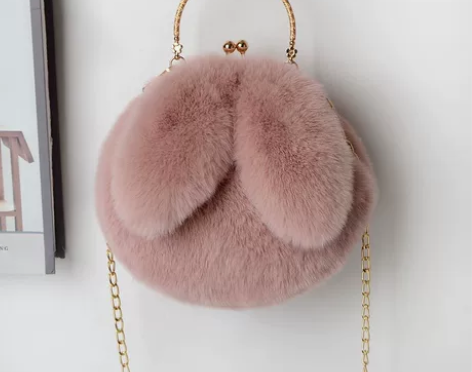 休闲毛绒女包斜挎包锁扣链条小圆包纯色女手提...