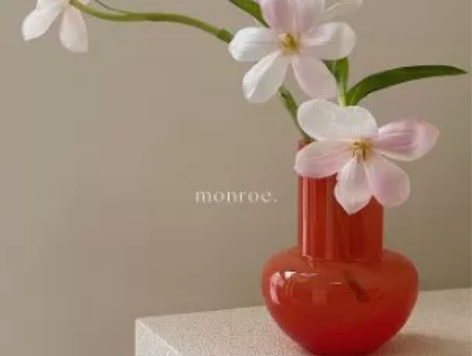 【新年福利】橘红色玻璃小花瓶插花仿真花现代...