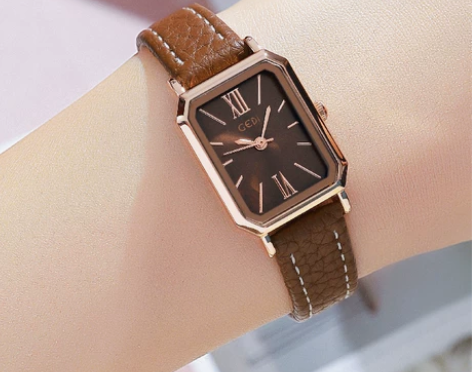 歌迪新款女士简约小众设计轻奢气质小方表女中...