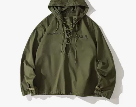 国潮新款海军二战炸街春秋复古连帽卫衣男外套...