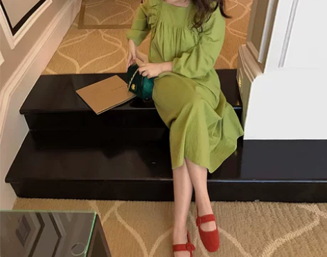 kerwang 牛油果绿甜美温柔连衣裙 显...