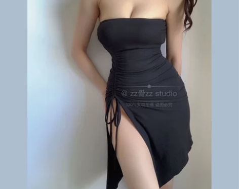 ZZ骨ZZ欧美风小众侧开叉抽绳系带性感镂空...