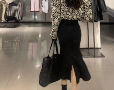 辣妹风花田牛仔高腰开叉鱼尾裙半身裙女a字裙...