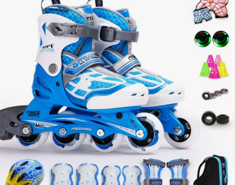 米高溜冰鞋儿童全套装轮滑鞋可调直排轮初学旱...