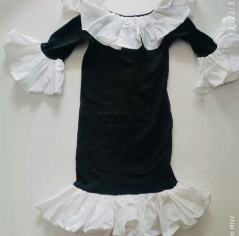 时尚复古港风女童连衣裙T台模特走秀 赫本黑...