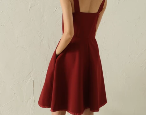 吊带裙女夏外穿酒红色连衣裙中裙A字裙气质高...