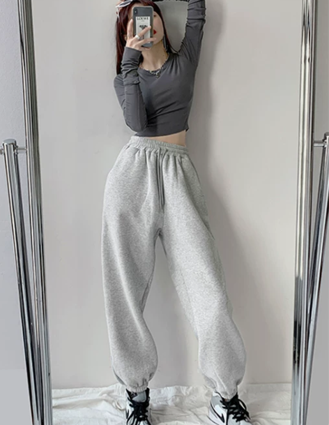 休闲裤女 女裤休闲裤加绒加厚运动裤女宽松显...