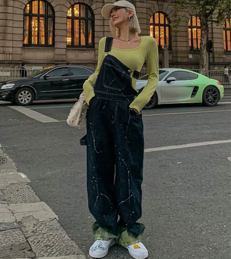 24h Vibing 背带牛仔裤女美式复古...