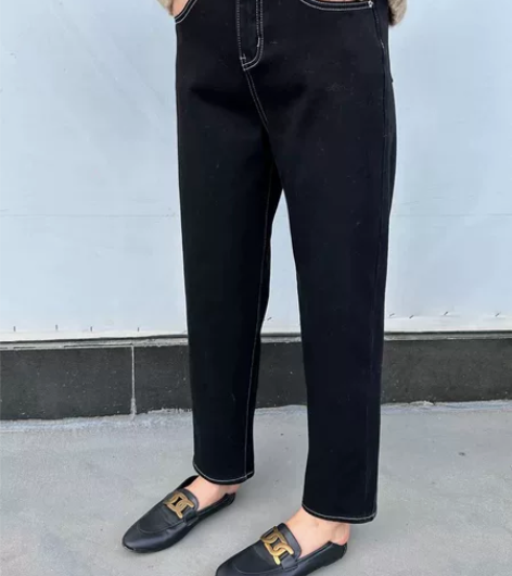 适合梨形身材牛仔裤女冬季黑色烟管裤mm显瘦...