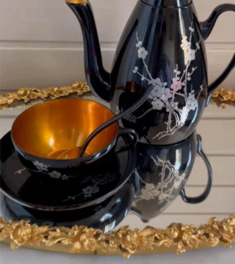 海外回流木胎大漆描银茶具咖啡具【国内现货】...