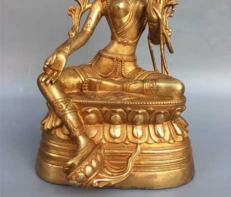 旧藏纯铜鎏金佛像 绿度母佛像 纯铜佛像 老...