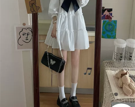 法式蝴蝶结仙女裙夏季2021新款白色可爱森...
