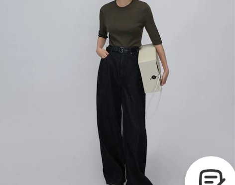 lamps 原色蓝显瘦牛仔裤女宽松阔腿裤直...